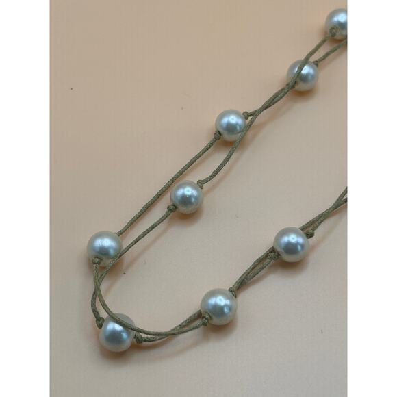Double Strand 28" Faux Pearl Necklace with Olive Cord - Picture 2 of 3